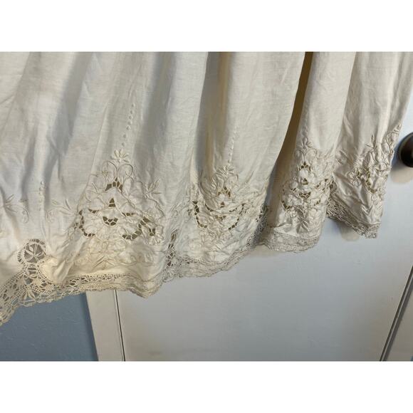 VTG Linen Battenburg Lace Skirt Suit XS Cream Embroidered Floral Lace Boho Flaws - Picture 9 of 14
